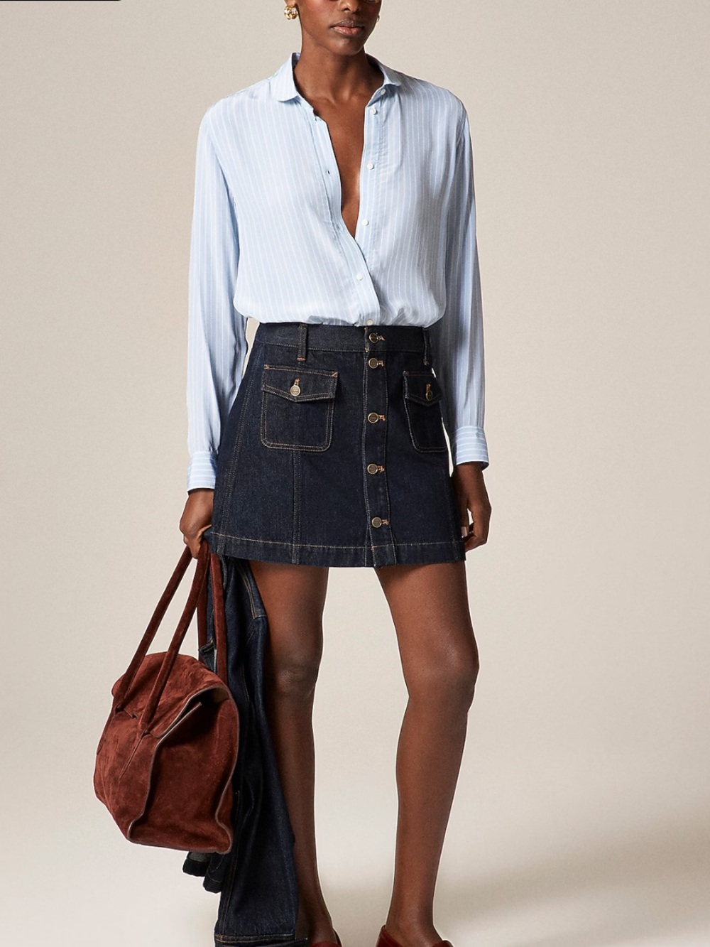J. Crew Factory Dark Indigo Denim Button-Front Mini Skirt